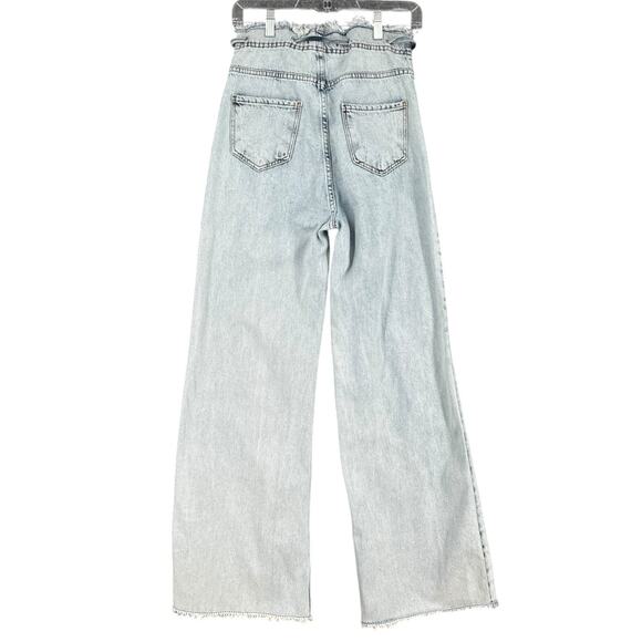 ELITE PINK Light Wash Paperbag Waist Drawstring Frayed Hem Wide Leg Jean Size 29 - Picture 4 of 7